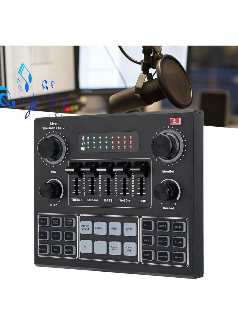 بطاقة صوت V9 مزودة بتقنية البلوتوث – خلاط صوت خارجي للبث المباشر والألعاب والغناء والبودكاست – هيكل معدني، 16 مؤثرًا صوتيًا، تقليل الضوضاء وعمر بطارية طويل - Image 4