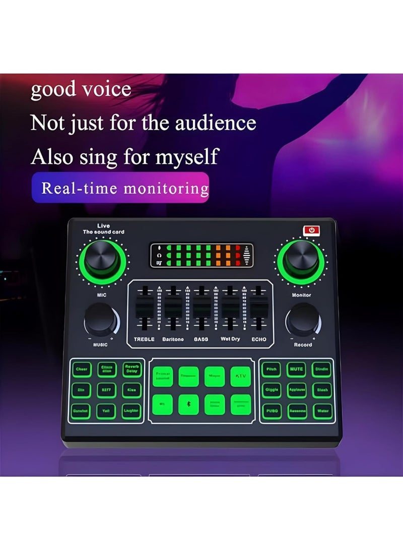 بطاقة صوت V9 مزودة بتقنية البلوتوث – خلاط صوت خارجي للبث المباشر والألعاب والغناء والبودكاست – هيكل معدني، 16 مؤثرًا صوتيًا، تقليل الضوضاء وعمر بطارية طويل - Image 3