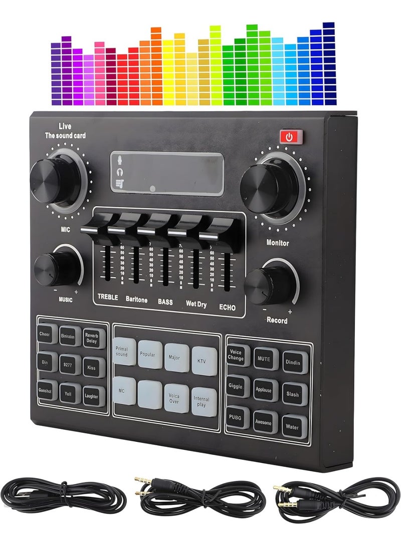 بطاقة صوت V9 مزودة بتقنية البلوتوث – خلاط صوت خارجي للبث المباشر والألعاب والغناء والبودكاست – هيكل معدني، 16 مؤثرًا صوتيًا، تقليل الضوضاء وعمر بطارية طويل - Image 1