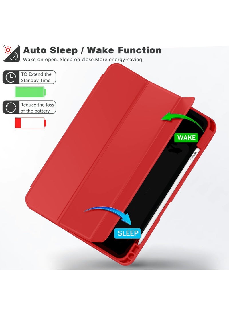 Wtech - Smart Flip Auto Awake/Auto Sleep Leather Texture With Pen Holder Case Cover For Apple iPad Pro 13 5G 2024 (7th Generation) 13 Inch Red - Image 1