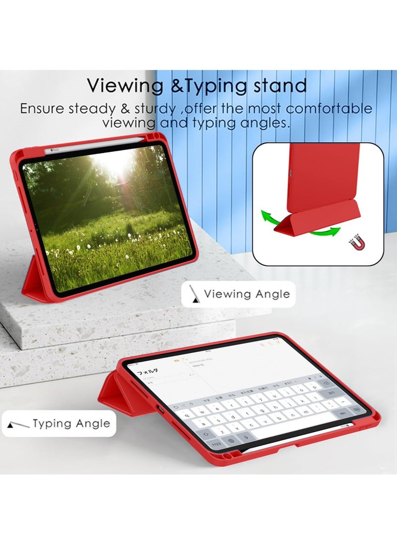 Wtech - Smart Flip Auto Awake/Auto Sleep Leather Texture With Pen Holder Case Cover For Apple iPad Pro 13 5G 2024 (7th Generation) 13 Inch Red - Image 1