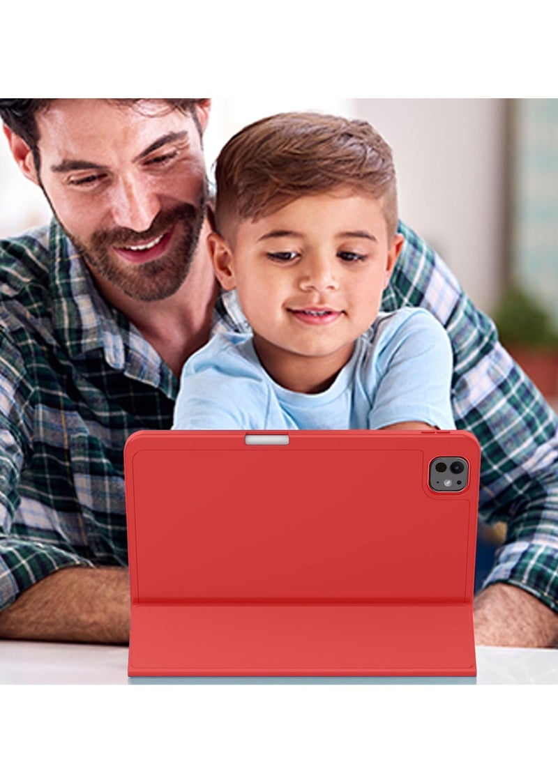 Wtech - Smart Flip Auto Awake/Auto Sleep Leather Texture With Pen Holder Case Cover For Apple iPad Pro 13 5G 2024 (7th Generation) 13 Inch Red - Image 1