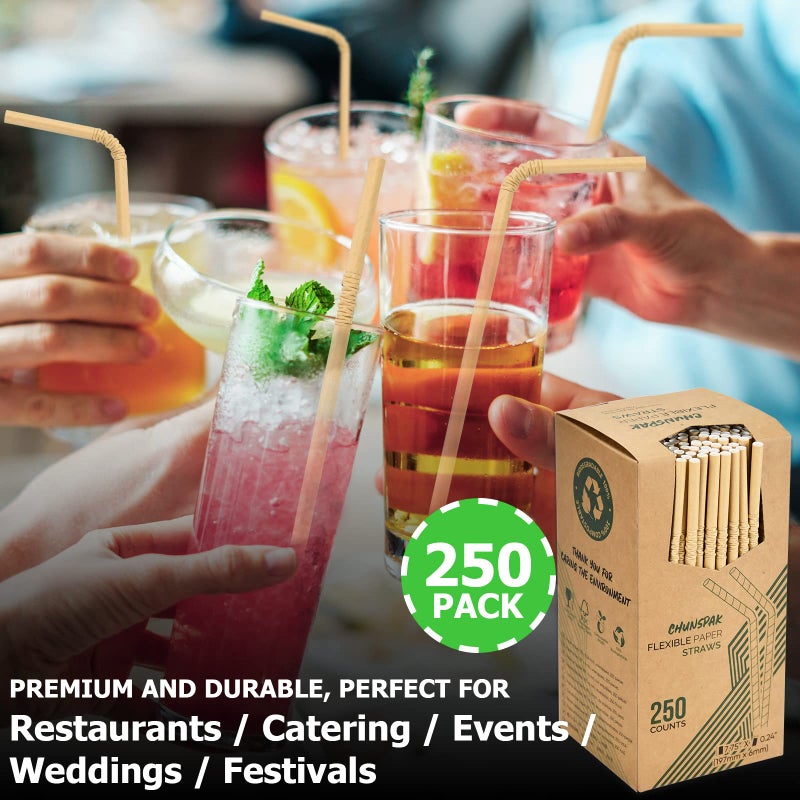 chunspak Brown Kraft Bendy Paper Straws  7.75"" x 0.24""  250 Ct. - Eco Friendly Disposable Drinking Straws - Image 5