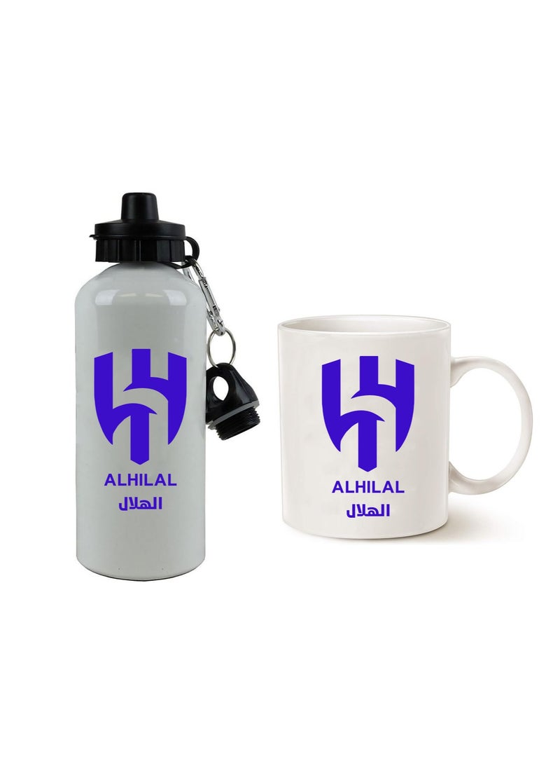 Story Of Candle - Ceramic mug with aluminum drinking bottle printed with the “Al Hilal Saudi Club logo” design in white - Image 1