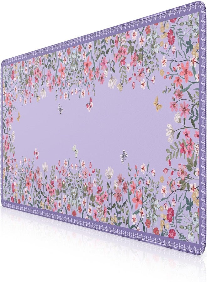 iCasso Cute Gaming Mouse Pad XXL,Anti-Slip Floral Desk Matt for Desktop,Soft Lycra Surface Computer Mat Women,Girly Big Mousepad for Home Office (Purple) - Image 1