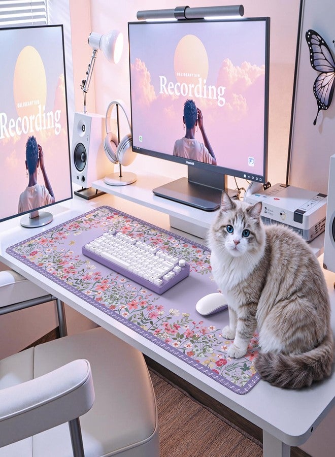 iCasso Cute Gaming Mouse Pad XXL,Anti-Slip Floral Desk Matt for Desktop,Soft Lycra Surface Computer Mat Women,Girly Big Mousepad for Home Office (Purple) - Image 5