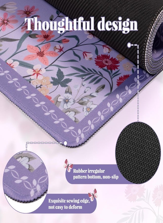 iCasso Cute Gaming Mouse Pad XXL,Anti-Slip Floral Desk Matt for Desktop,Soft Lycra Surface Computer Mat Women,Girly Big Mousepad for Home Office (Purple) - Image 3