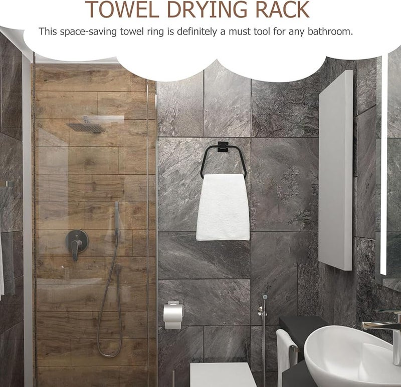 Stainless Steel Wall Mounted Towel Ring Holder Black Easy Installation Space Saving - Image 3