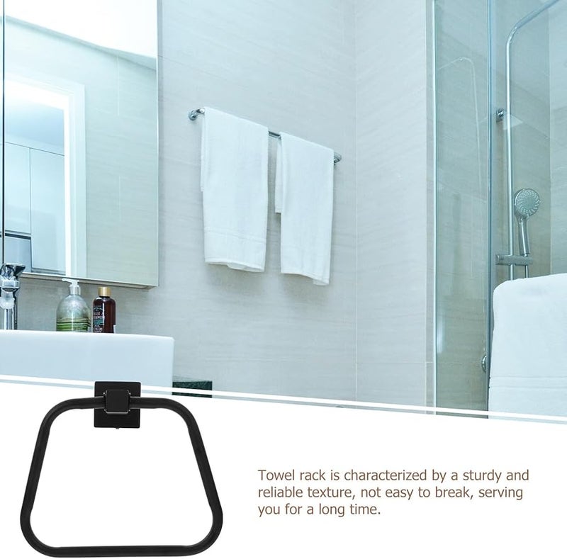 Stainless Steel Wall Mounted Towel Ring Holder Black Easy Installation Space Saving - Image 5