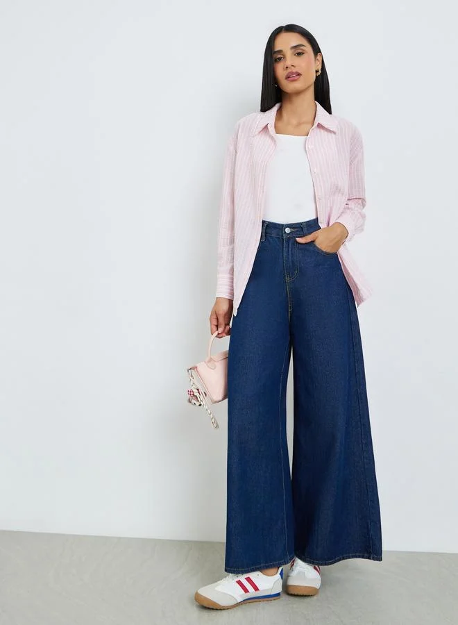 Styli Pink Striped Relaxed Fit Long Sleeve Shirt