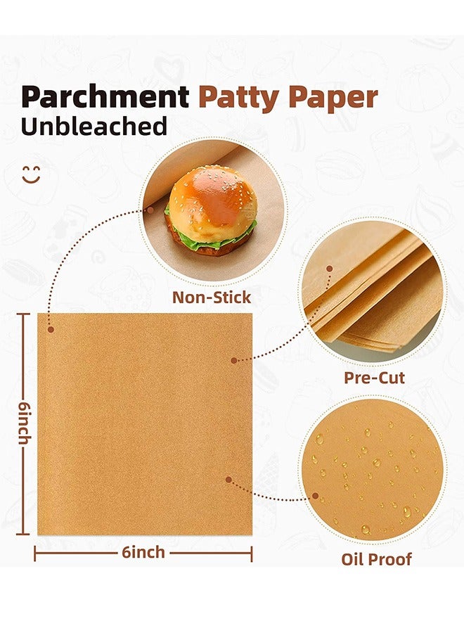 200pcs Square Burger Patty Paper, Double Sided Non Stick Unbleached Parchment Sheets, Wax Paper for Storing Seperating Patty Cookies Candys (Brown) - Image 2