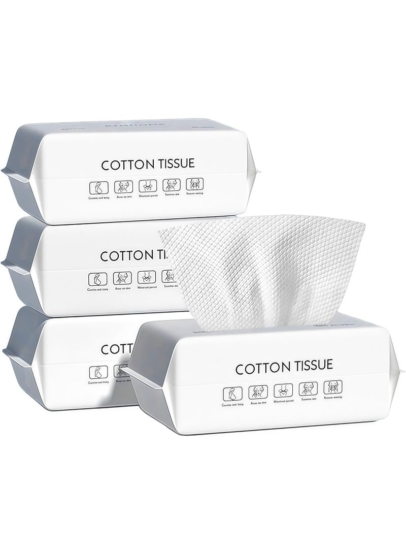 4 Pack Disposabel Face Cloths, Soft Dry Wipe, 100% Cotton Facial wipes, Disposable Face Towel Lint Free, Dry Wet Use, for Sensitive Skin, Facial Cleansing, Makeup Removing, Surface Cleaning (100 Count/Pack)) - Image 1