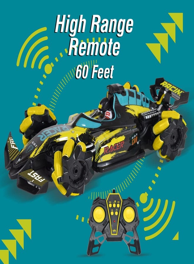 KIPA GAMING Remote Control Smoke Car with LED Lights for Kids Stunt Drift Rc Car High Speed Racer Car Toys 25 KM/H 2.4Ghz 360° Rotation Fast Stunt Toy Car (F1 Super Drifter - Yellow) - Image 2