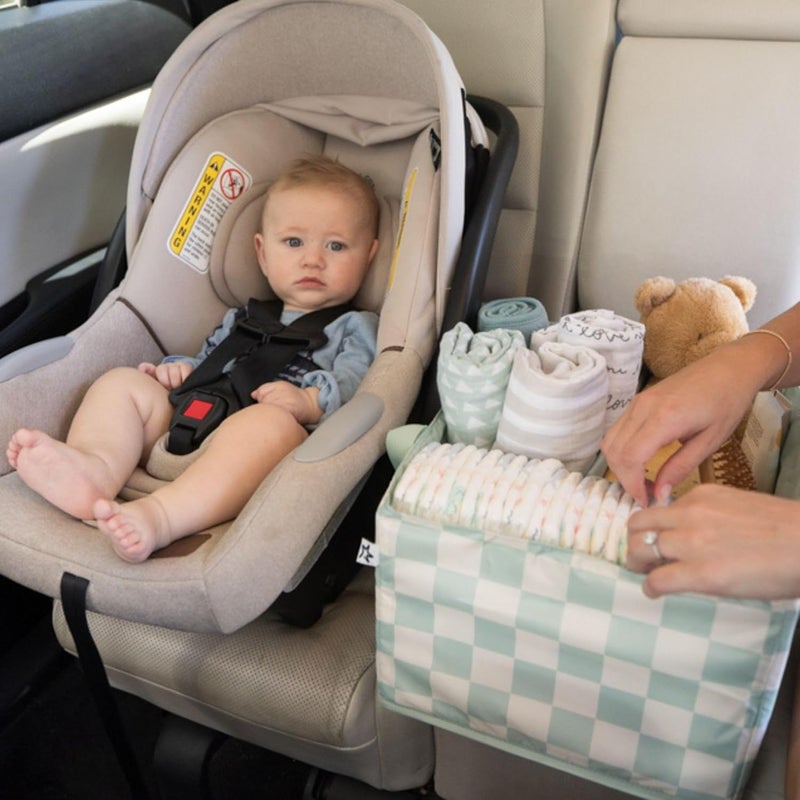 Tiny Twinkle Diaper Caddy Organizer | Foldable Baby Storage Basket with Removable Divider | Waterproof & Mess-Proof Fabric, Portable Nursery Organizer for Newborn Essentials (Sage Checkers) - Image 4