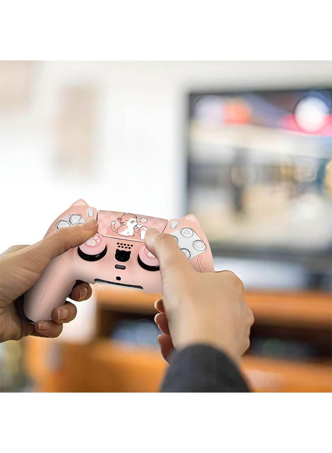 Cute Cat Paw PS5 Controller Skin Set,Anti-Slip Silicone Protective Cover Skin Case for PS5 Wireless Controller with 4 Thumb Grip Caps and 2 Sticker - Purple and Pink - Image 5