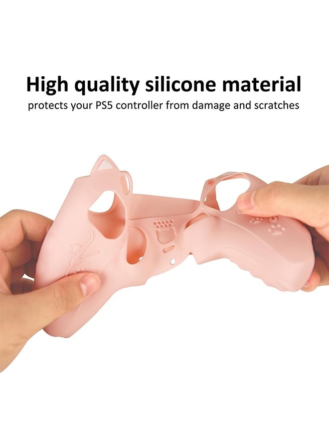 Cute Cat Paw PS5 Controller Skin Set,Anti-Slip Silicone Protective Cover Skin Case for PS5 Wireless Controller with 4 Thumb Grip Caps and 2 Sticker - Purple and Pink - Image 4