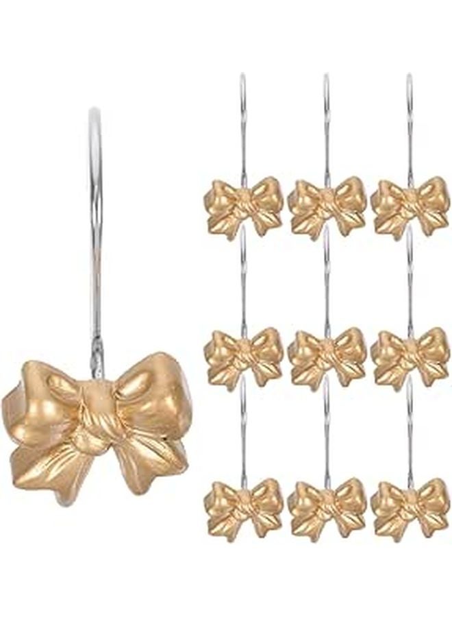 10 Pcs Gold Bowknot Shower Curtain Rings Waterproof Bathroom Bedroom Nursery Hooks - Image 1