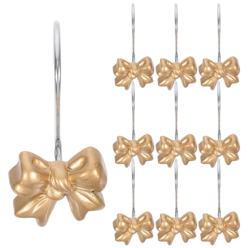 10 Pcs Gold Bowknot Shower Curtain Rings Waterproof Bathroom Bedroom Nursery Hooks - Image 2
