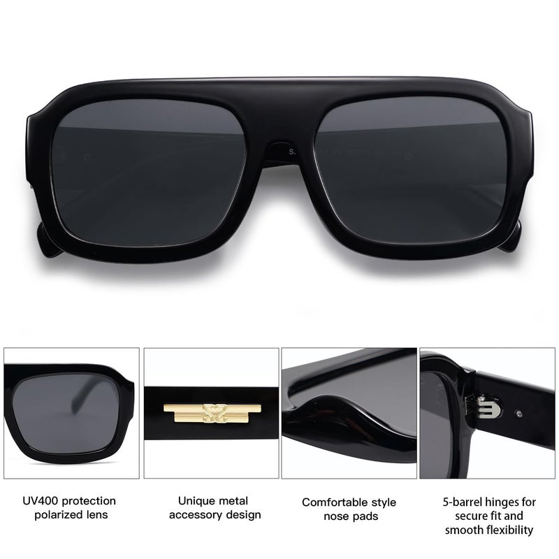 SOJOS Trendy Square Aviator Sunglasses for Womens Mens Polarized Plastic Frame Flat Top Designer Inspired Shades UV400 Sun Glasses SJ2281 - Image 4