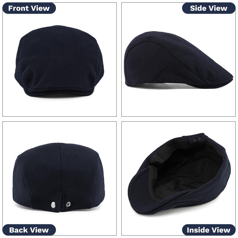KUJUHA Newsboy Hats for Men Flat Irish Cabbie Ivy Gatsby Newsboy Driving Hat Hunting Cap Winter Hat Navy - Image 2