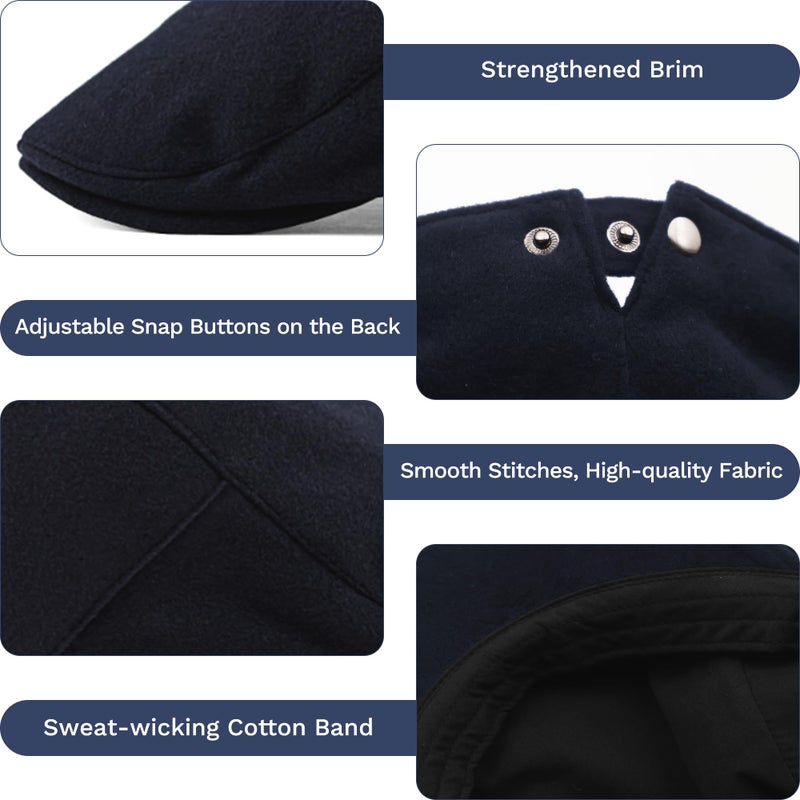 KUJUHA Newsboy Hats for Men Flat Irish Cabbie Ivy Gatsby Newsboy Driving Hat Hunting Cap Winter Hat Navy - Image 4