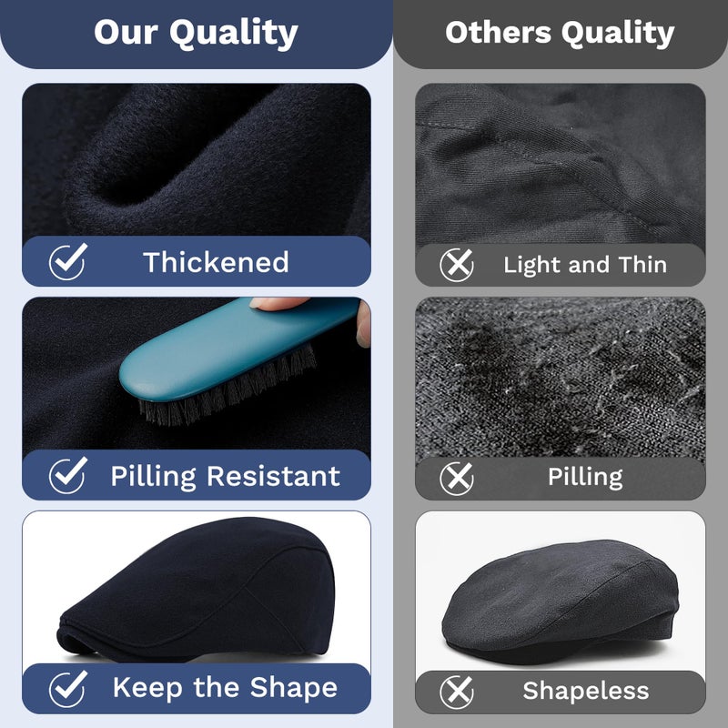 KUJUHA Newsboy Hats for Men Flat Irish Cabbie Ivy Gatsby Newsboy Driving Hat Hunting Cap Winter Hat Navy - Image 3