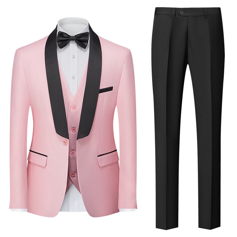 Suit Three-Piece Men'S Korean Style Slim Double Slit Dress Suit Banquet Wedding Suit - Image 1
