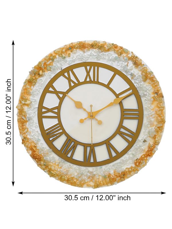 CHRONIKLE Elegant Epoxy Resin Round Handcraft White Stone Art Analog Roman Numbers Wall Clock for Living Room Home Office Decoration Gifts (Size: 30 x 6 x 30 CM | Weight: 765 grm) - Image 3