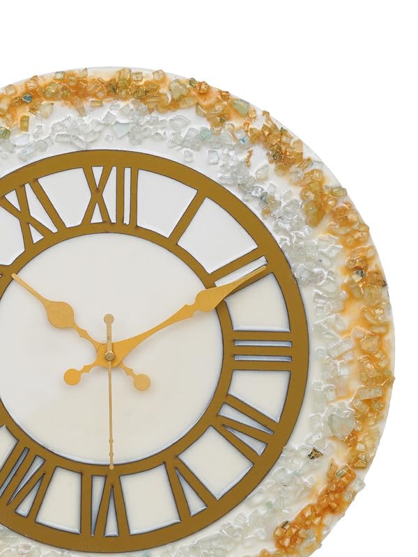 CHRONIKLE Elegant Epoxy Resin Round Handcraft White Stone Art Analog Roman Numbers Wall Clock for Living Room Home Office Decoration Gifts (Size: 30 x 6 x 30 CM | Weight: 765 grm) - Image 5