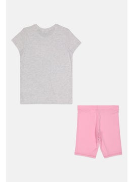 PUMA Kids Girl 2 Pieces Brand Logo Top And Short Set, Grey/Pink  - Image 2