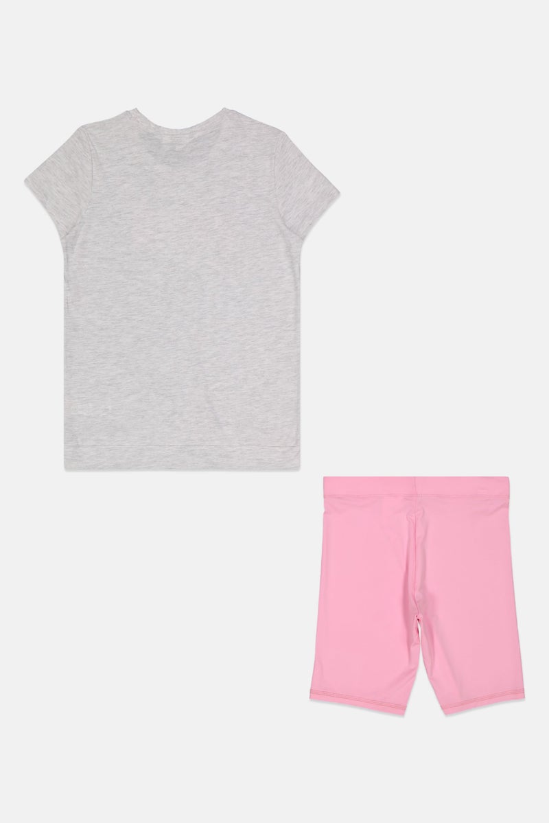 PUMA Kids Girl 2 Pieces Brand Logo Top And Short Set, Grey/Pink - Image 2