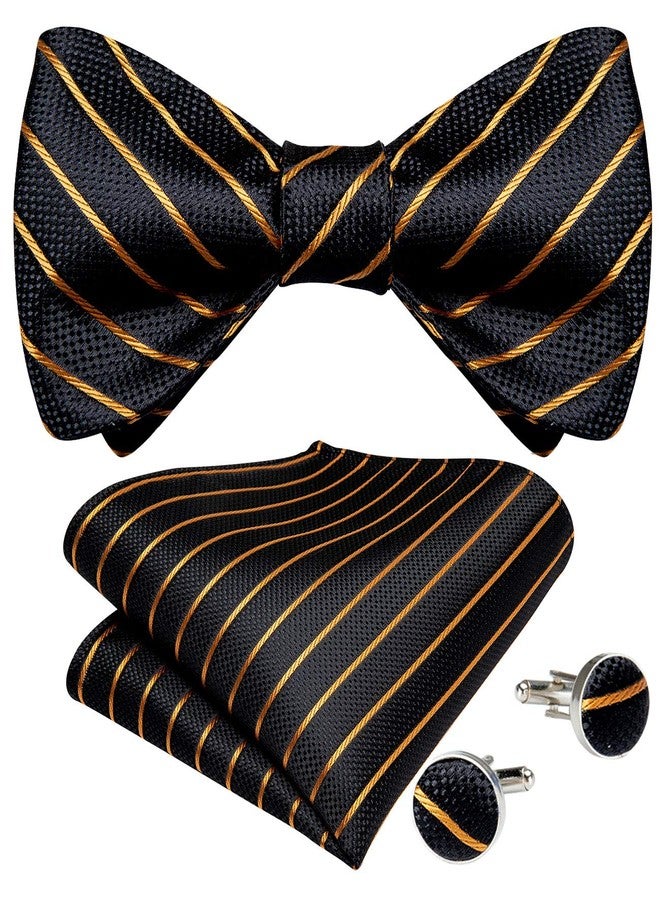 DiBanGu Black Gold Bow Tie for Men Self Tie Bow Tie and Pocket Square Cuffllinks Set Formal Business Wedding - Image 1