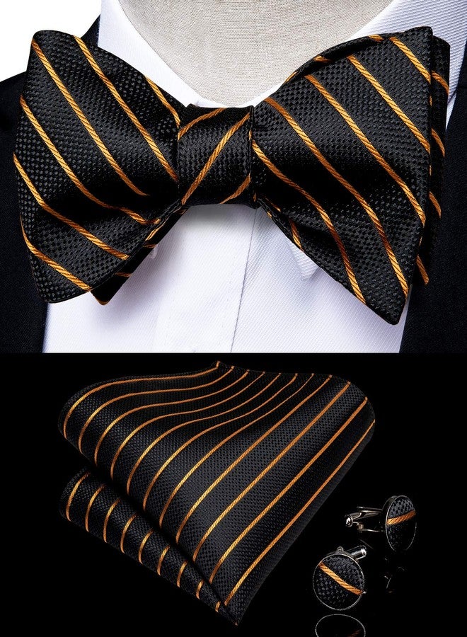 DiBanGu Black Gold Bow Tie for Men Self Tie Bow Tie and Pocket Square Cuffllinks Set Formal Business Wedding - Image 2