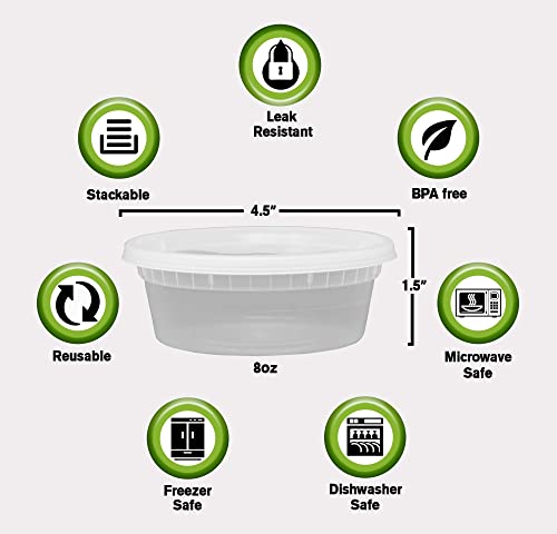 SafeWare حاويات طعام بلاستيكية من SafeWare مع أغطية محكمة [50 مجموعة]، حزمة صغيرة مضادة للتسرب [قابلة لإعادة الاستخدام، تخزين، قابلة للتخلص، تحضير الوجبات، حساء، آمنة في الميكروويف والفريزر] (8 أونصات) - Image 2