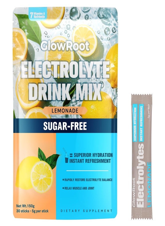 GlowRoot Daily Electrolyte Drink – Lemonade Flavor, 30 Stickpacks * 5g – Hydration Packets with 7 Electrolytes & Minerals - Non- GMO, Keto Friendly, & Sugar-Free Electrolyte Powder - 150g - Image 1