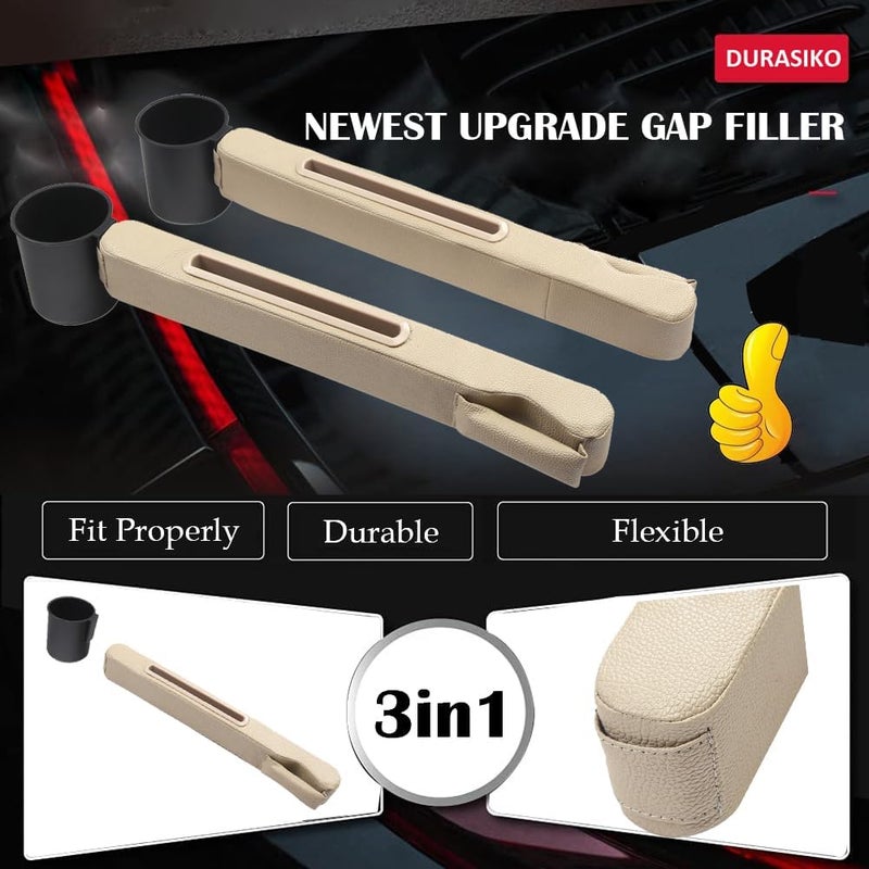 DURASIKO Advanced 3in1 Car Seat Gap Filler with Pocket Organizer and Removable Cupholder,Console Side Pocket Organizer,Car Seat Gap Pad for Cellphone Coin Key,Stopper and Blocker,PU Leather,2 Packs - Image 2