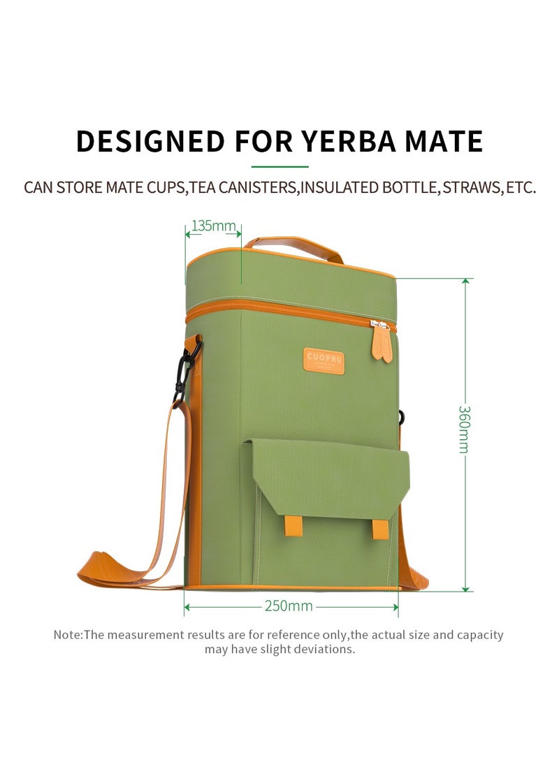 CUOPRU Cuopru Premium Yerba Mate Kit Carrier Tote Bag - Double Layer Waterproof 2 Wine Bottle Pockets Portable Bag for Travel, Picnic, Beach  - Image 2