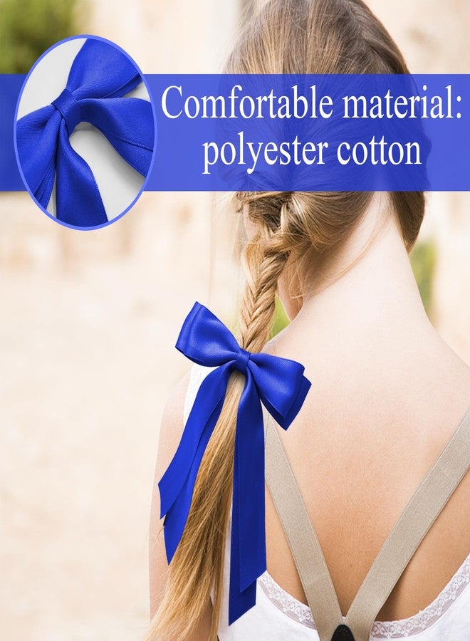 TULOBI 2Pcs Long Tail Silky Satin Hair Bows Hair Clip Royal Blue Hair Ribbon Ponytail Holder Decor Accessories Slides Metal Clips Hair Bow for Women Girls Toddlers Teens Kids 7.8inch - Image 3