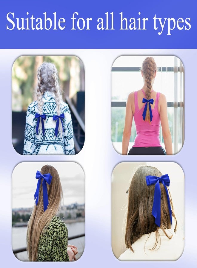TULOBI 2Pcs Long Tail Silky Satin Hair Bows Hair Clip Royal Blue Hair Ribbon Ponytail Holder Decor Accessories Slides Metal Clips Hair Bow for Women Girls Toddlers Teens Kids 7.8inch - Image 4