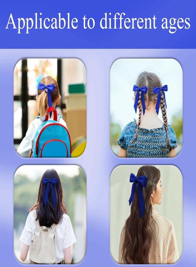 TULOBI 2Pcs Long Tail Silky Satin Hair Bows Hair Clip Royal Blue Hair Ribbon Ponytail Holder Decor Accessories Slides Metal Clips Hair Bow for Women Girls Toddlers Teens Kids 7.8inch - Image 5