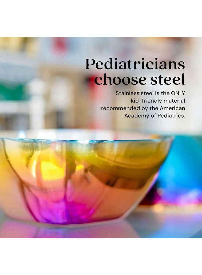Ahimsa Stainless Steel Square Bowl Pack of 4 | 4 x 12 Ounce Bowls | Baby Led Weaning | Toddler Dishware | No Plastic | 100% BPA Free | Dishwasher Safe (Rainbow) - Image 4