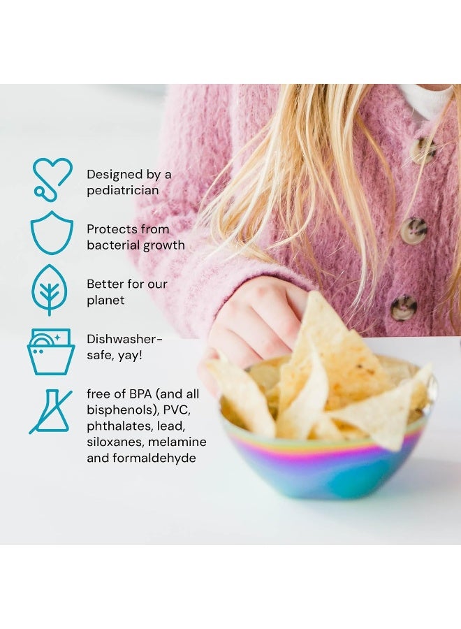 Ahimsa Stainless Steel Square Bowl Pack of 4 | 4 x 12 Ounce Bowls | Baby Led Weaning | Toddler Dishware | No Plastic | 100% BPA Free | Dishwasher Safe (Rainbow) - Image 3