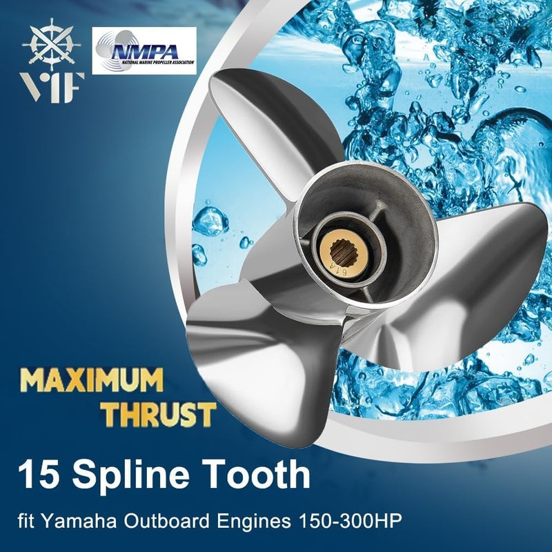 VIF OEM Upgrade Stainless Steel Boat Propeller Compatible with Yamaha 150hp 175hp 200hp 220hp 225hp 250hp F150 F175 F200 F225 Outboard Engines15 Spline Tooth RightHand 15 34 x 13 RH - Image 3