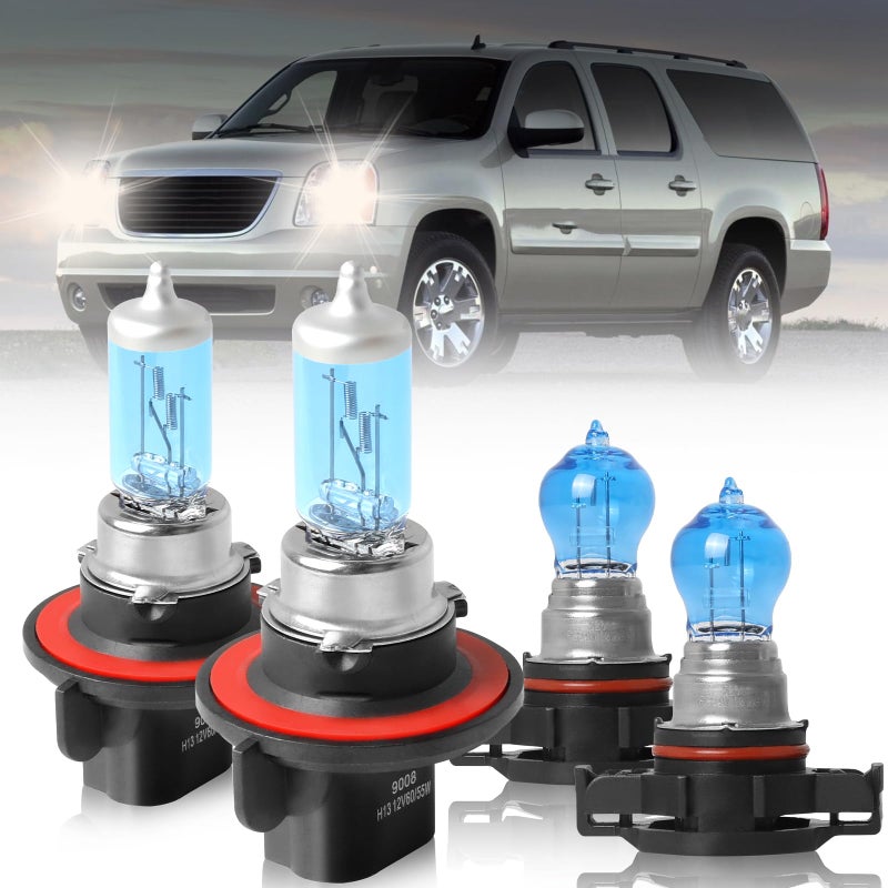 NSDXCT Fit For GMC Yukon XL 1500 2500 20072014 High Performance Halogen Headlight Bulbs 9008H13 HighLow Beam 5202 Fog Light Car Replacement Bulb Combo Plug and Play 4 PCS