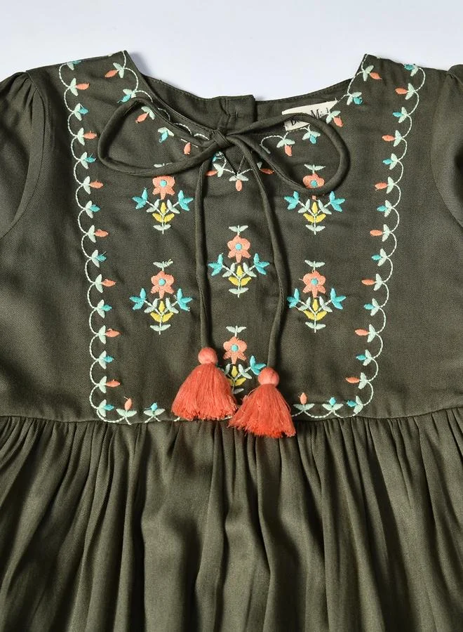 BELLA MODA Embroidered Olive Dress
