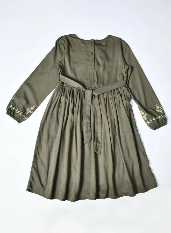 BELLA MODA Embroidered Olive Dress