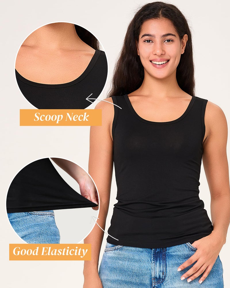 BAMBOO COOL Women's Ultra Soft Lingerie Camisole Basic Tank Breathable Undershirt 4 Pack - Image 2