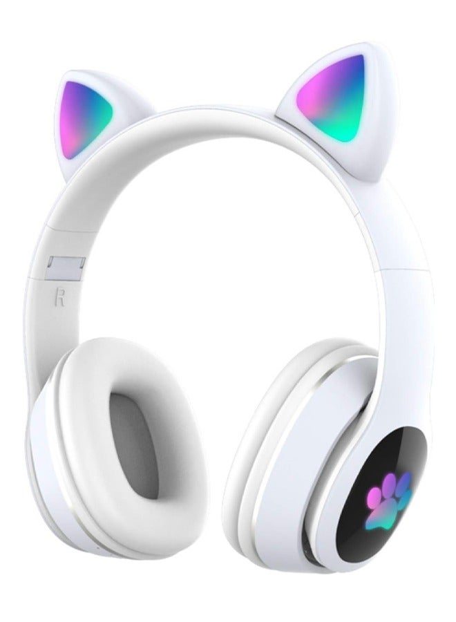 MIQIA Cat Ear Wired/Wireless Bluetooth Headphones with Microphone for Kids Light Up Bluetooth Foldable Headphones with LED Light SD Card Slot FM Radio 3.5mm Audio Jack for Fun and Safe Listening White - Image 1
