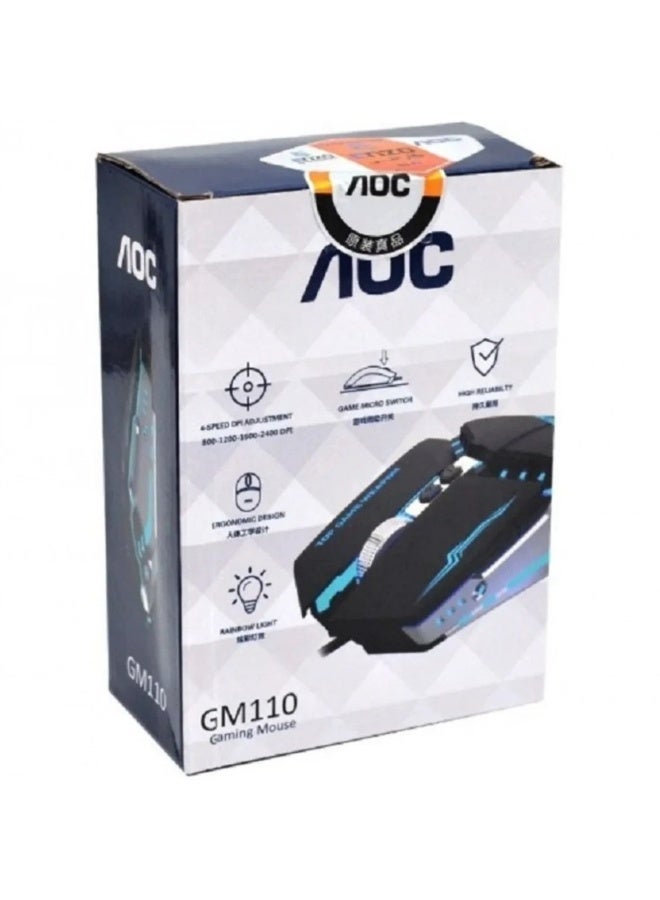 AOC GM110 Wired Gaming Mouse, 3200 DPI, USB Connection, 4-Color Breathing LED Lights, Programmable Macro Support, Ergonomic Design for PC & Laptop - Image 1