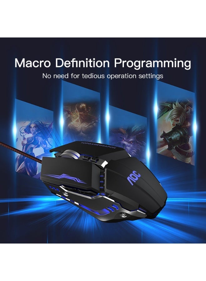 AOC GM110 Wired Gaming Mouse, 3200 DPI, USB Connection, 4-Color Breathing LED Lights, Programmable Macro Support, Ergonomic Design for PC & Laptop - Image 4